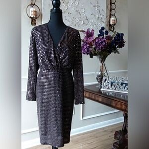 Calvin Klein Long Sleeves Black And Copper Cocktail Dress Size 14W